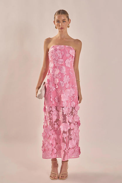 Floral Embroidered Dress-Pink