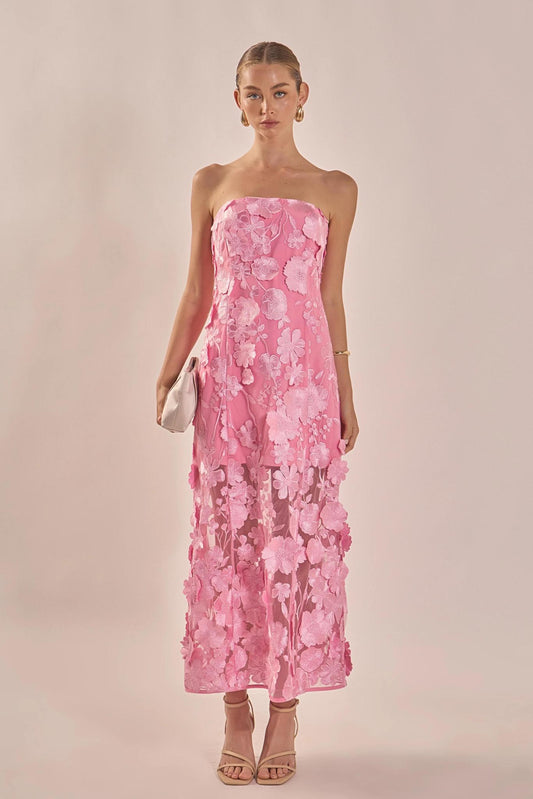 Floral Embroidered Dress-Pink