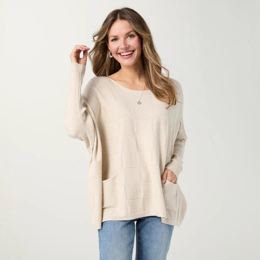 Textured Knit Poncho- Oatmeal