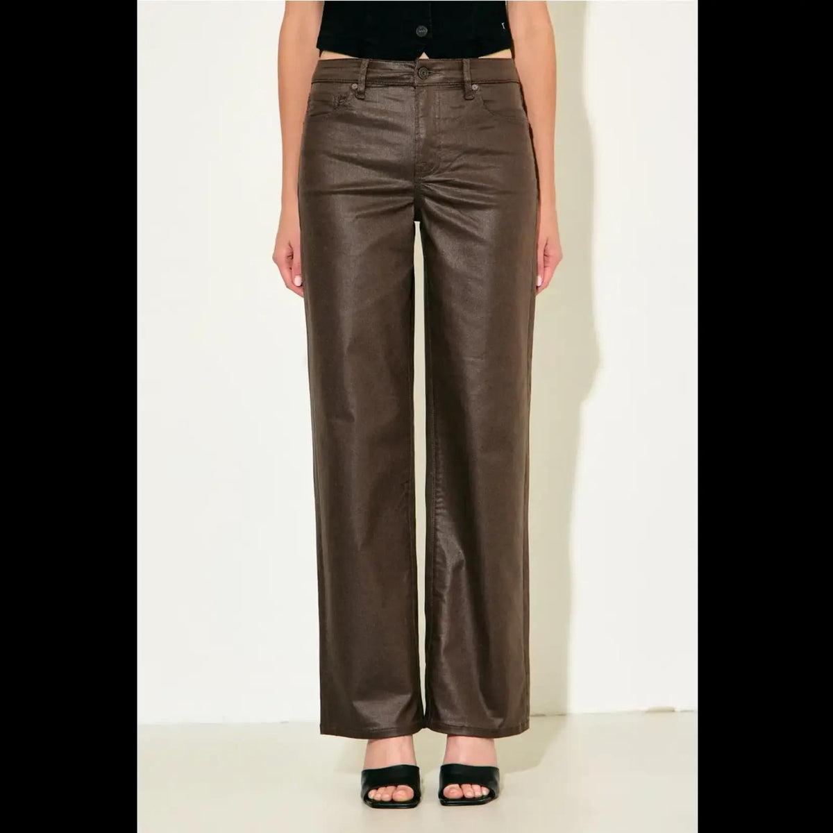 Coated Ella Straight Denim-BRWN