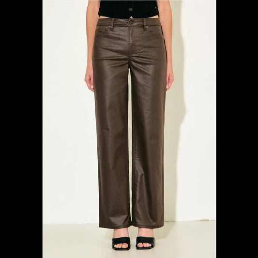 Coated Ella Straight Denim-BRWN