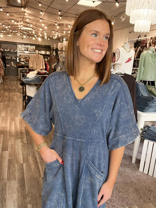 Washed Denim Knit Jumpsuit