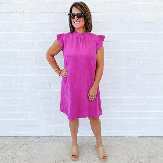 Suede Ruffle Sleeve Dress