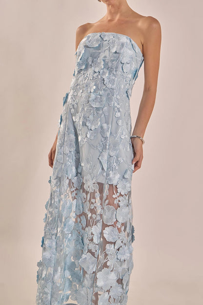 Floral Embroidered Dress- Blue