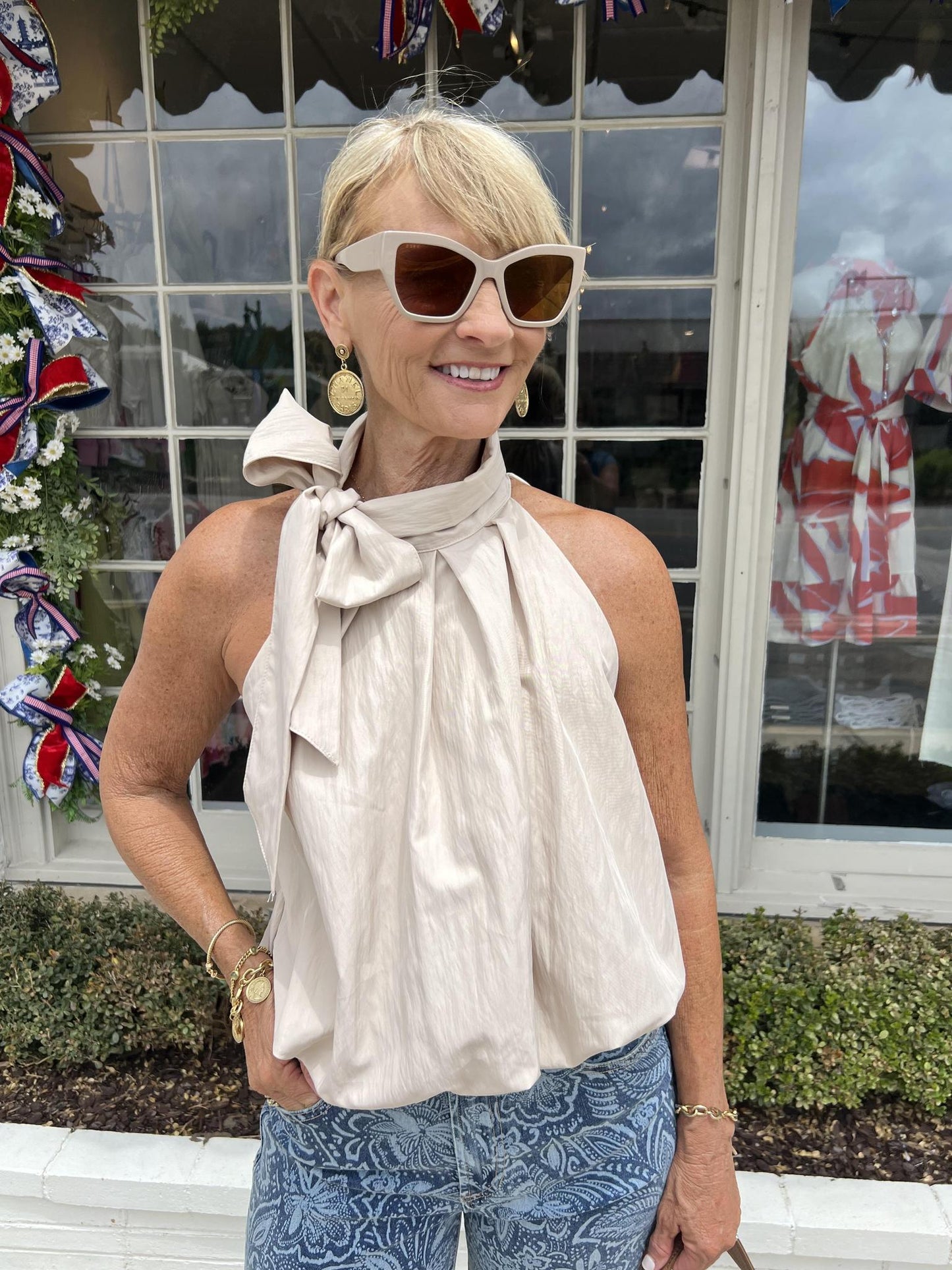 Bubble Tie Top-Tan
