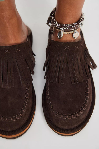 Free People Fallon Fringe Mule- Chocolate Suede