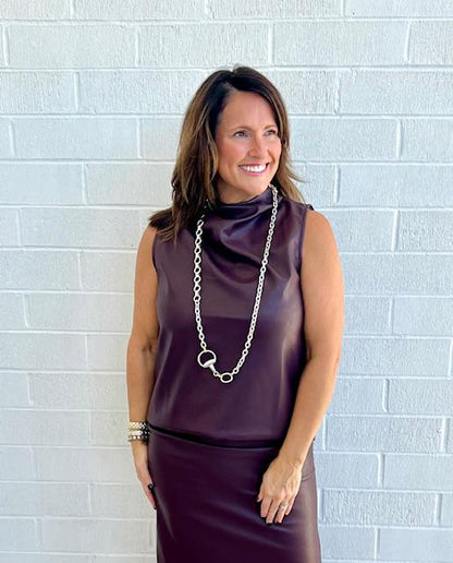 Claude Leather Top-Crimson