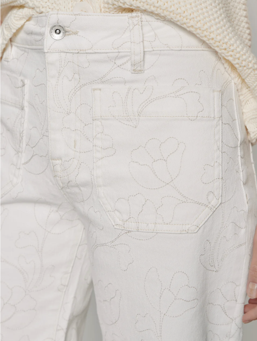 FINAL SALE: Marine Embroidered Crop- Chalk