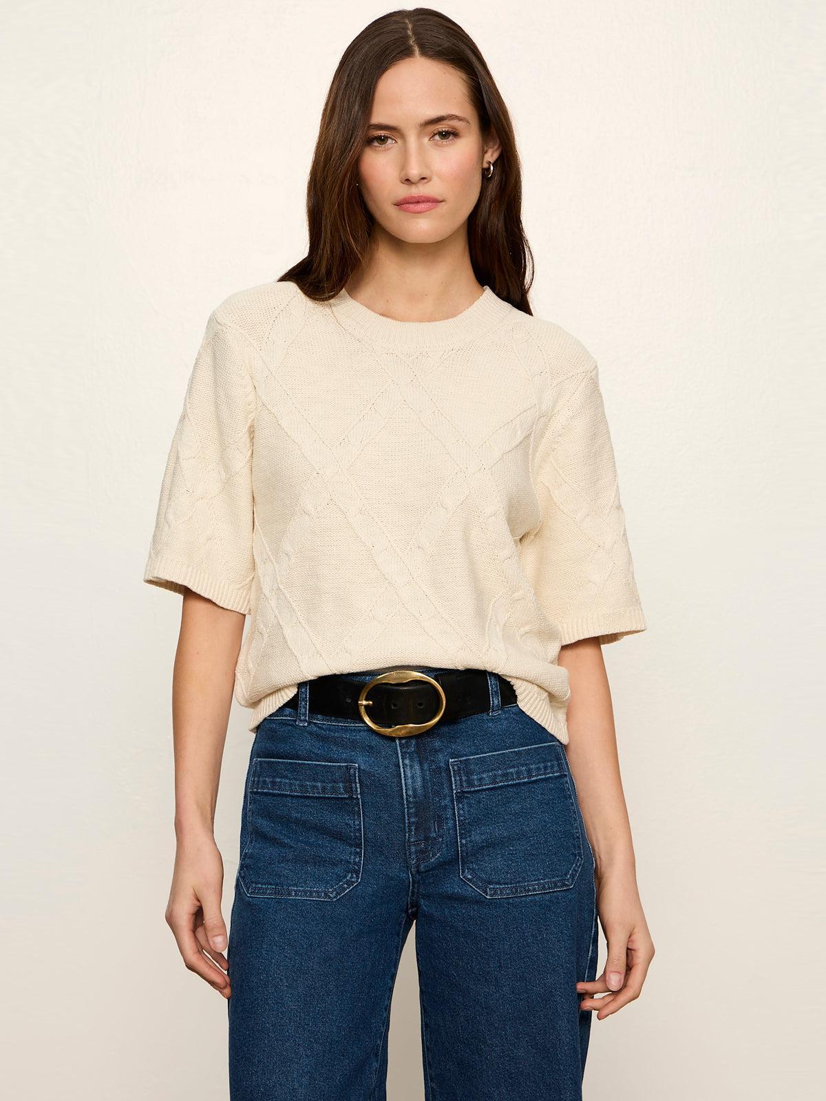 Diamond Stitch Sweater Tee- Bone