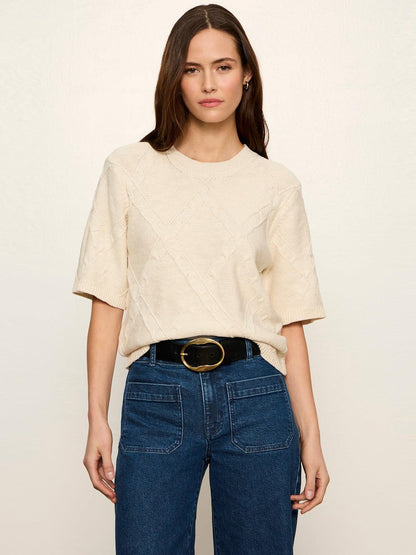 Diamond Stitch Sweater Tee- Bone