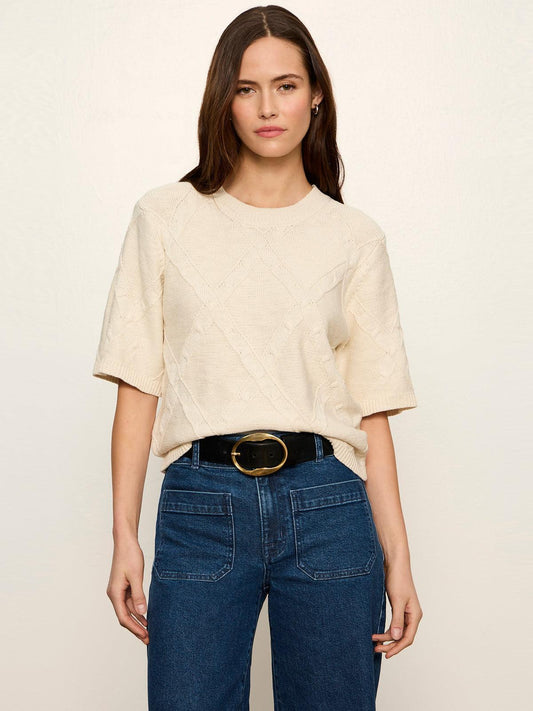 Diamond Stitch Sweater Tee- Bone