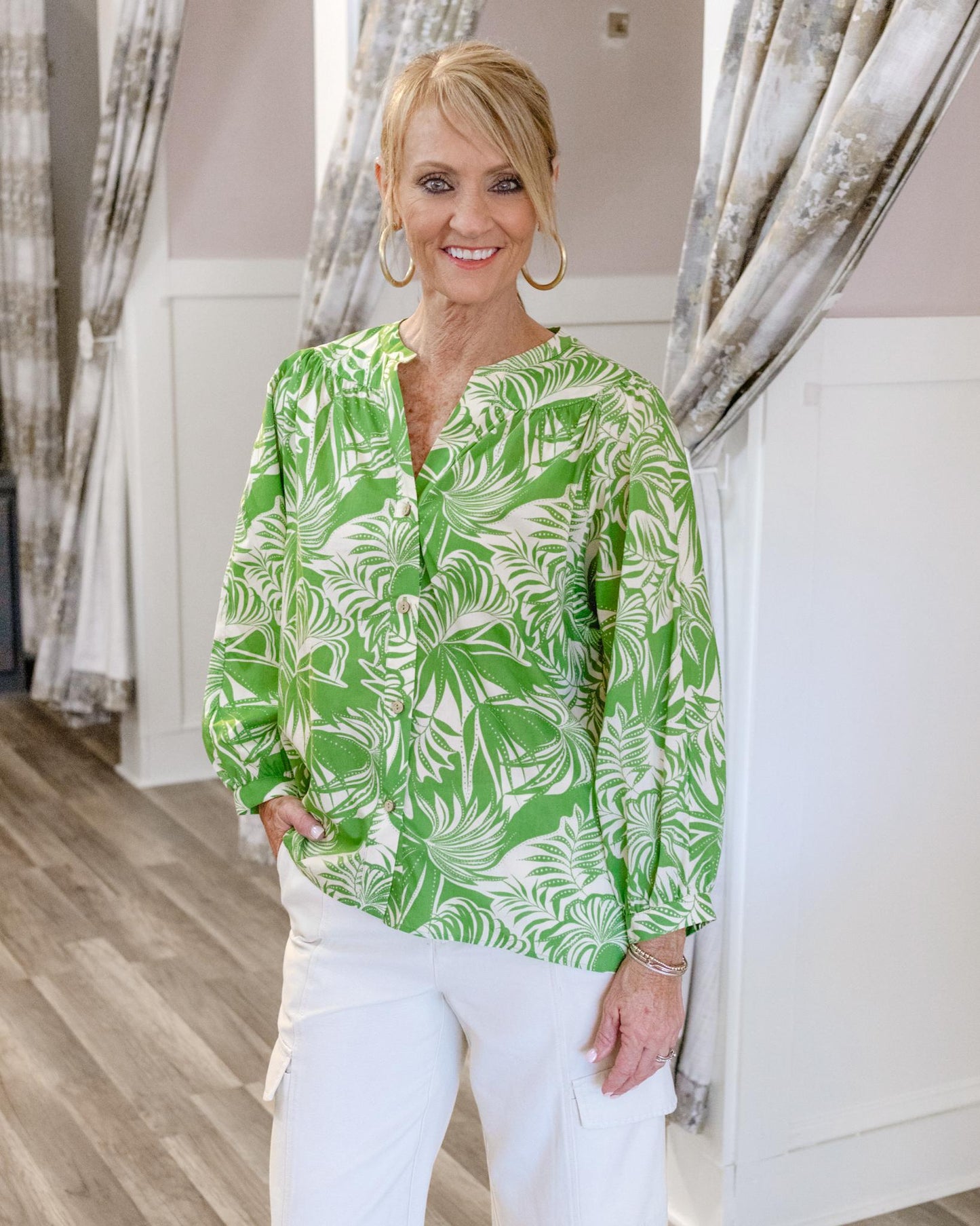 Flow With Me Blouse- Cool Palm
