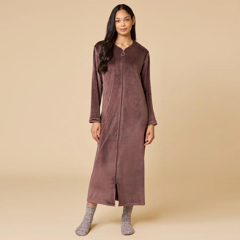 Softies Velvet Zip Robe- Espresso