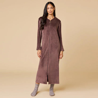 Softies Velvet Zip Robe- Espresso