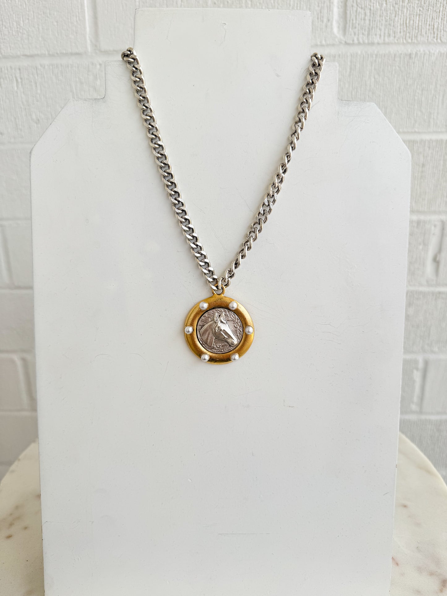 Mixed Pearl Horse Necklace