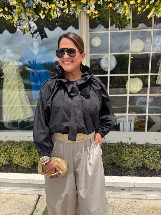 Ruffle Tie Blouse- One Size Black