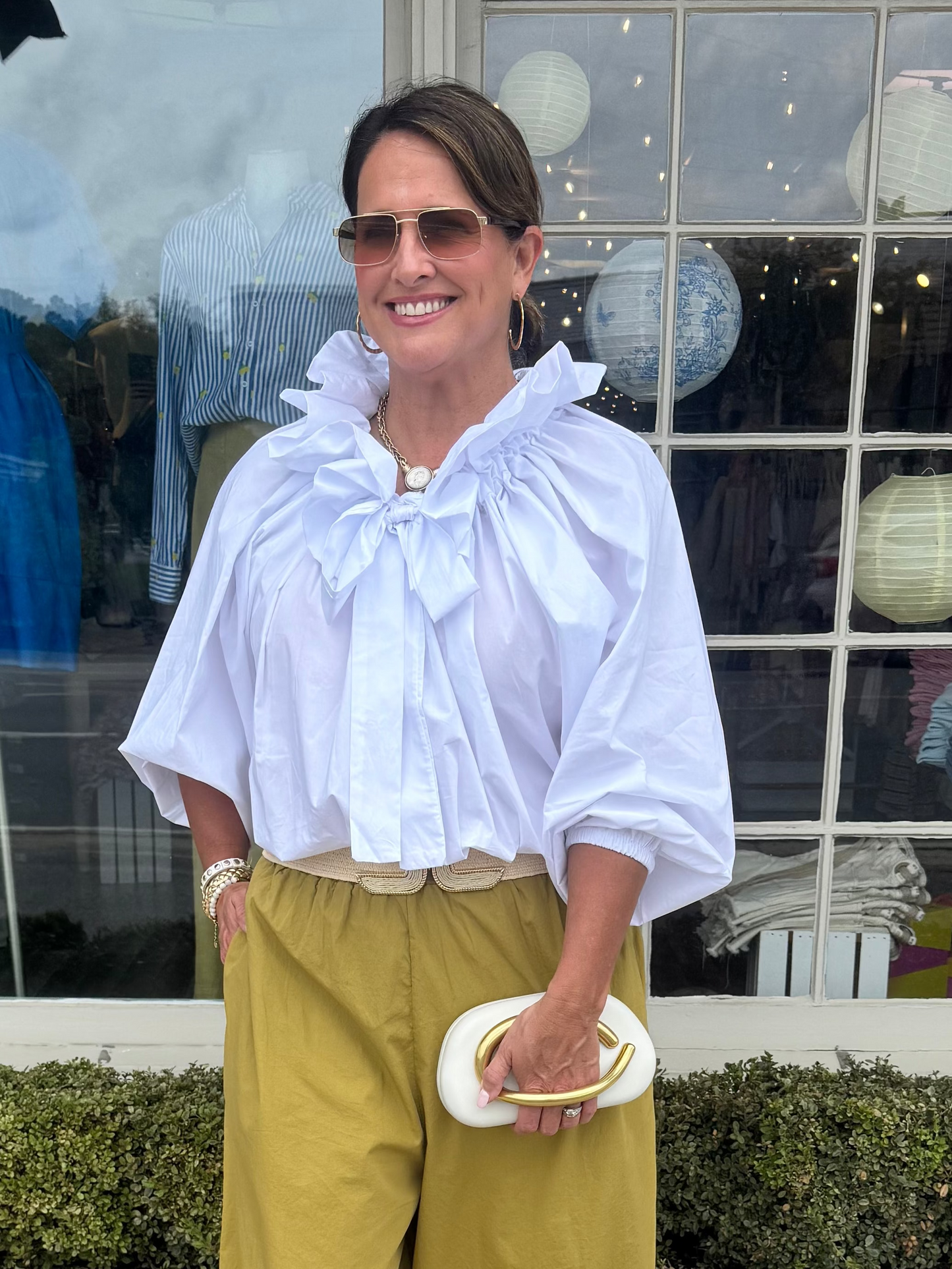 Ruffle Tie Blouse- One Size White