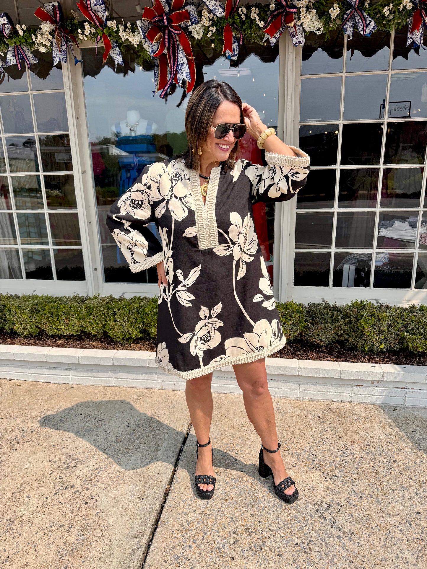 Tuscan Florals Linen Mini Dress