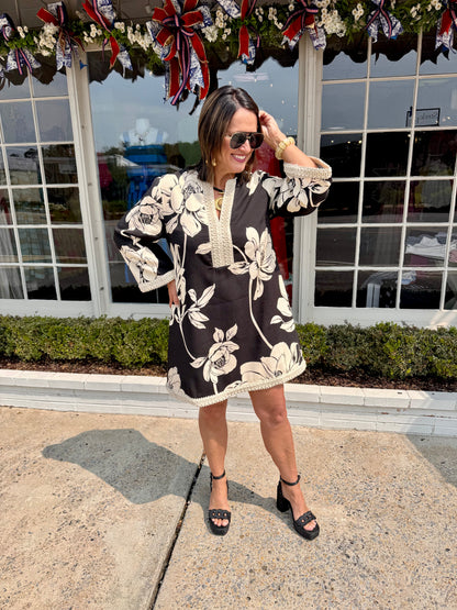 Tuscan Florals Linen Mini Dress