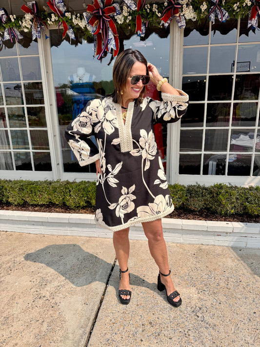 Tuscan Florals Linen Mini Dress