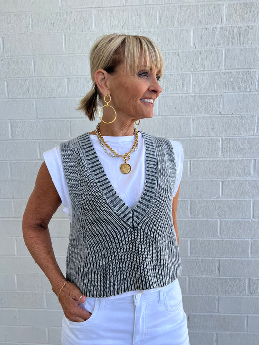Layered Sleeveless Sweater- Grey
