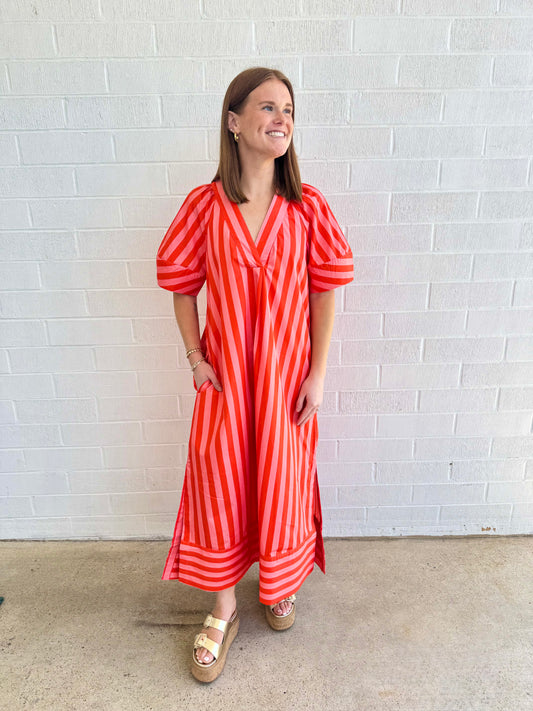 Coral Crush Stripe Maxi Dress