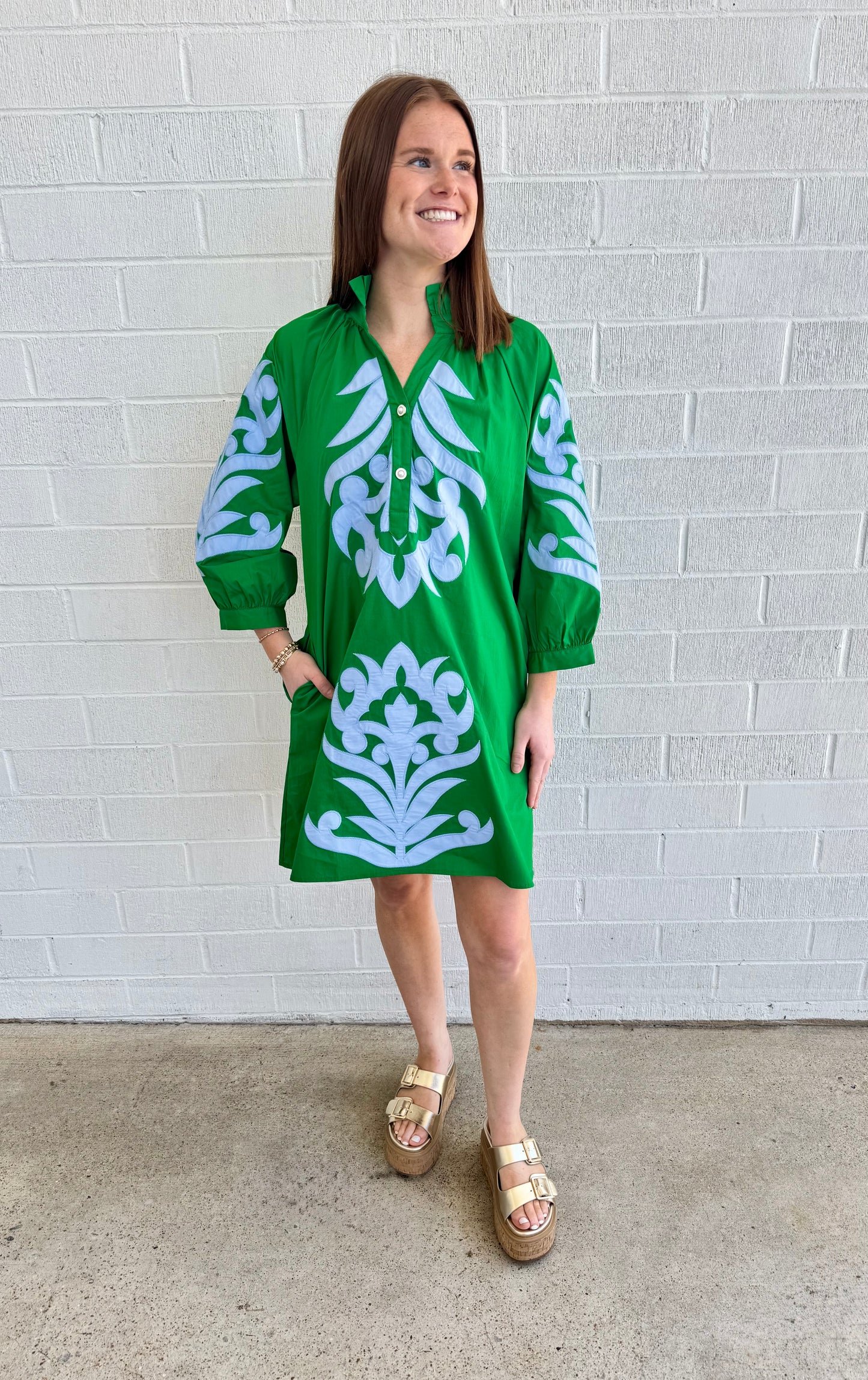 Fleur Button Dress- Green