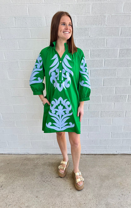 Fleur Button Dress- Green
