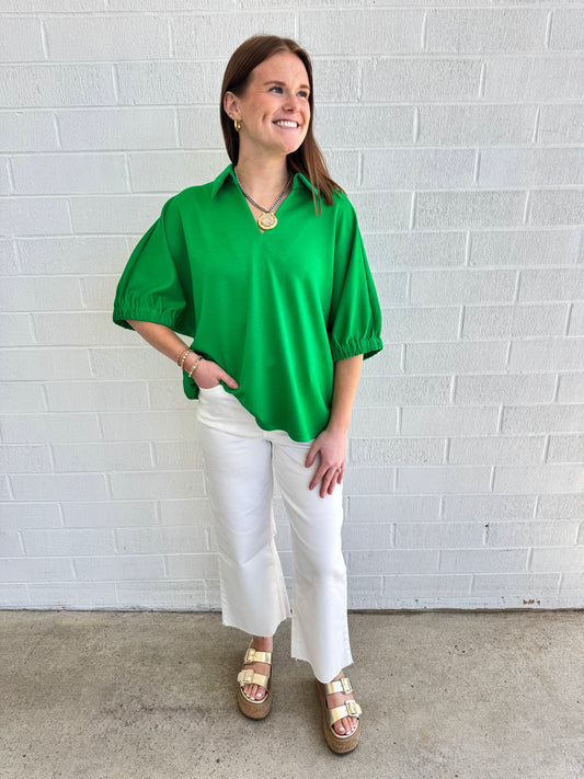Kelly Green Popover Top