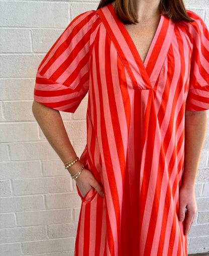 Coral Crush Stripe Maxi Dress
