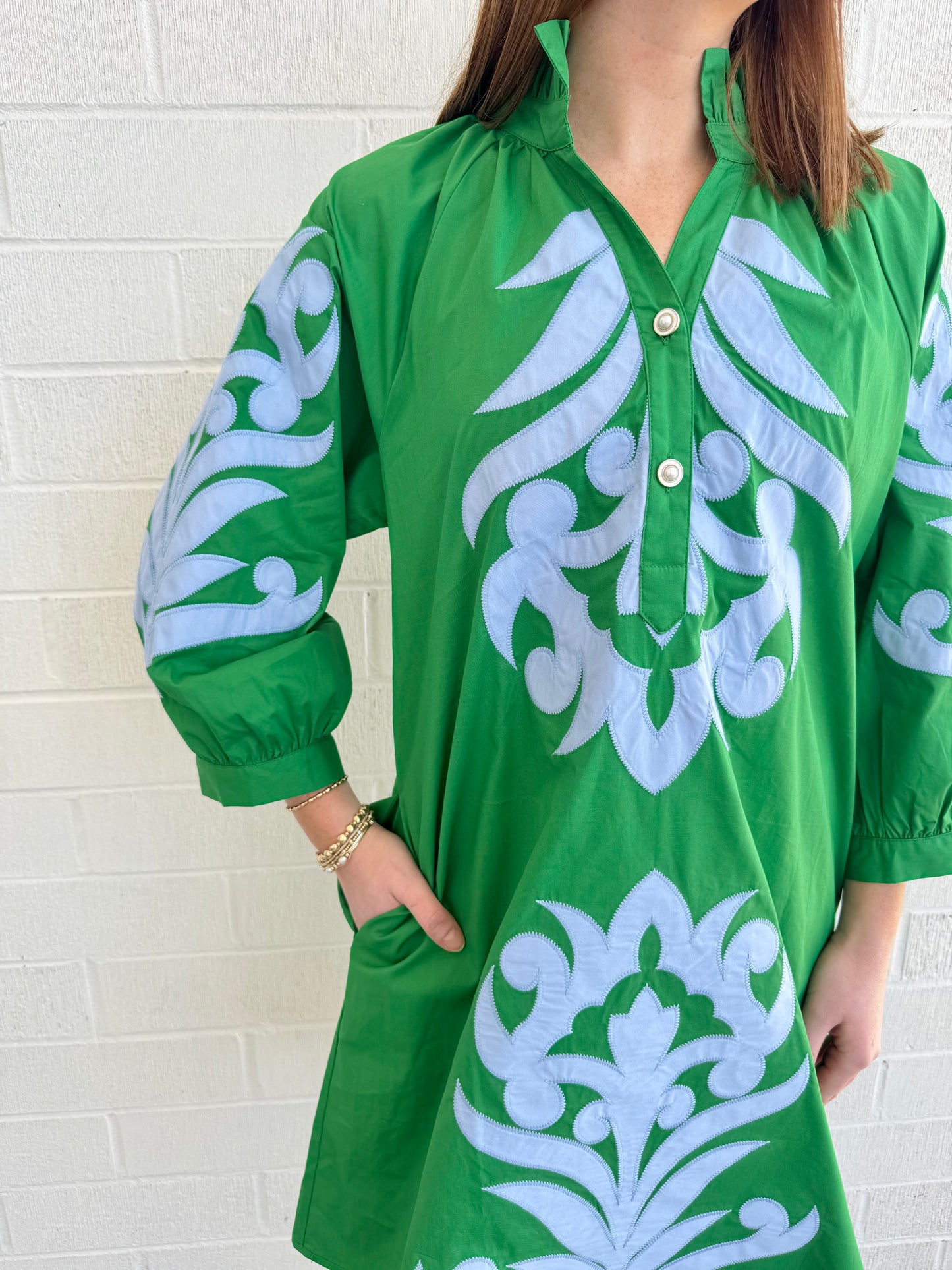 Fleur Button Dress- Green