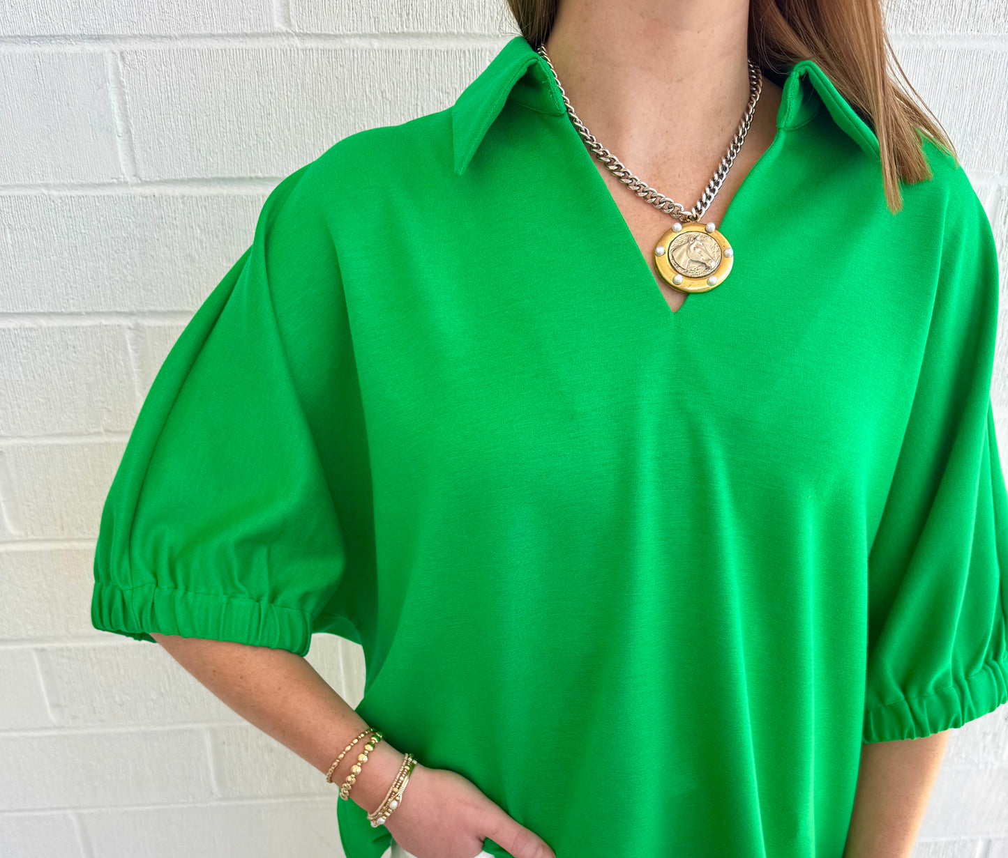 Kelly Green Popover Top