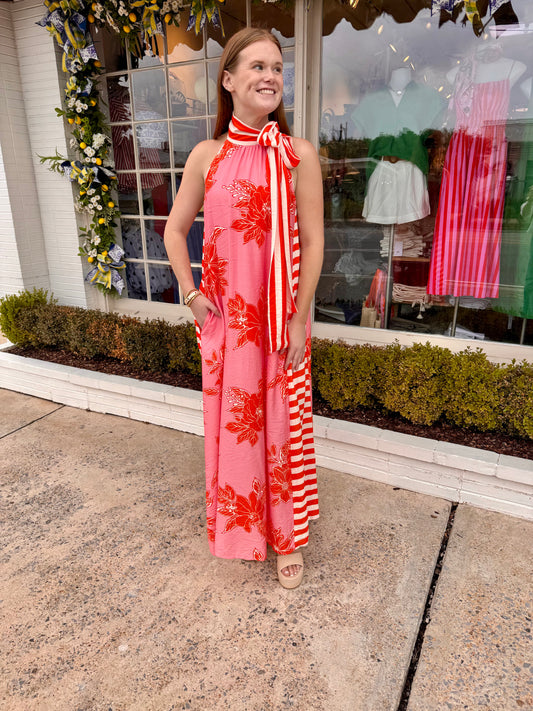 Floral Stripe Halter Dress