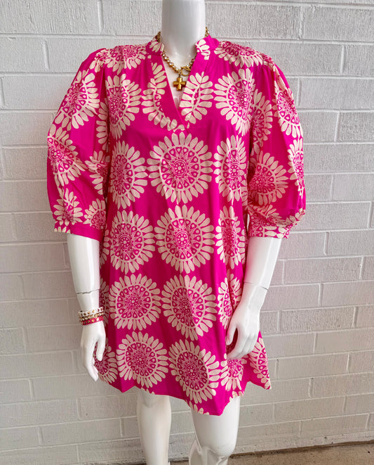 Pink Print Shift Dress