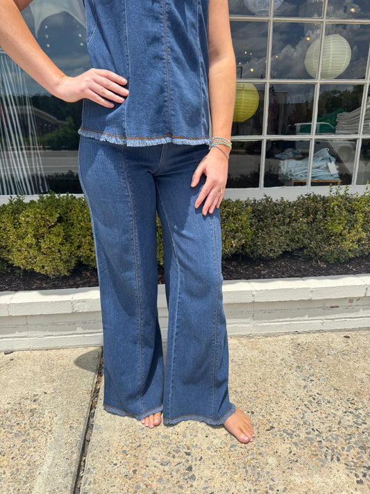 Irabella Fringed Wide Leg Denim