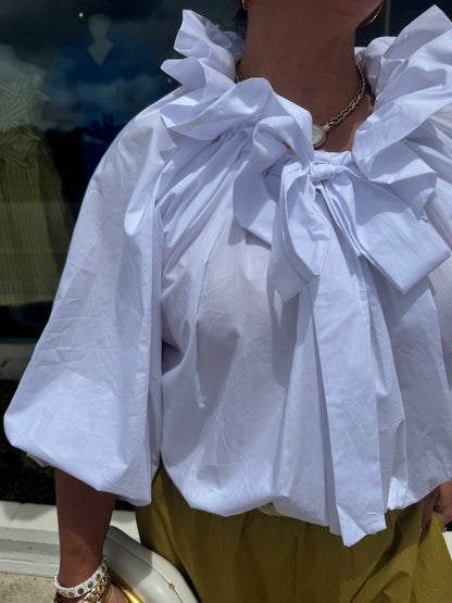 Ruffle Tie Blouse- One Size White