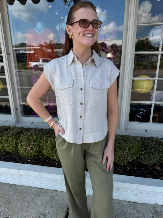 Sleeveless Linen Button Up