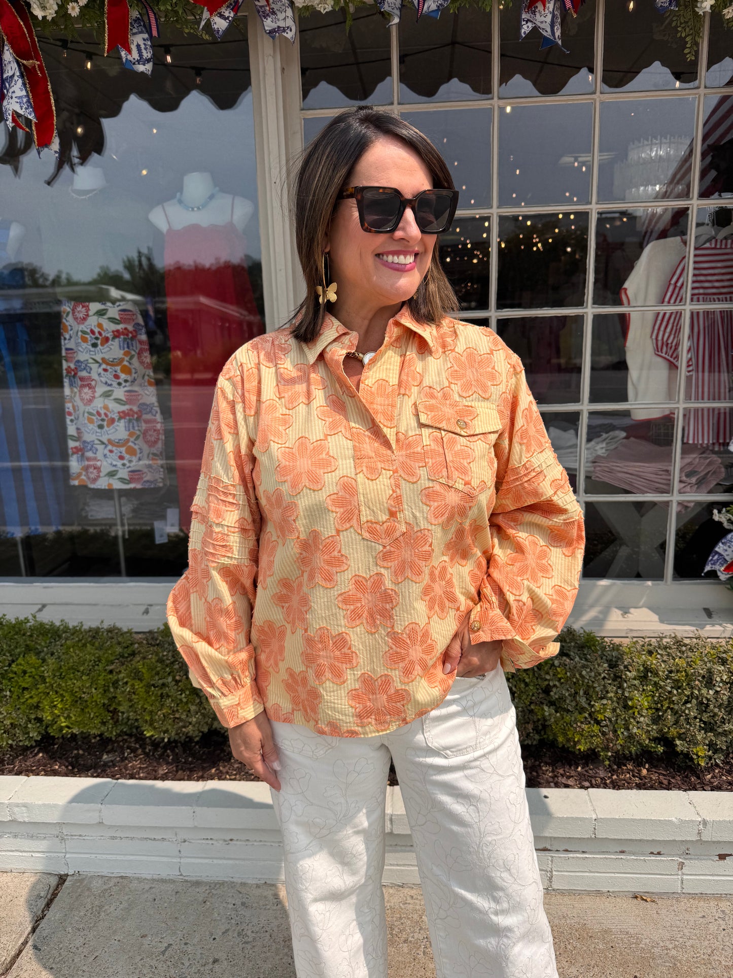 Jacquard Stripe Shirt Pleated Sleeve