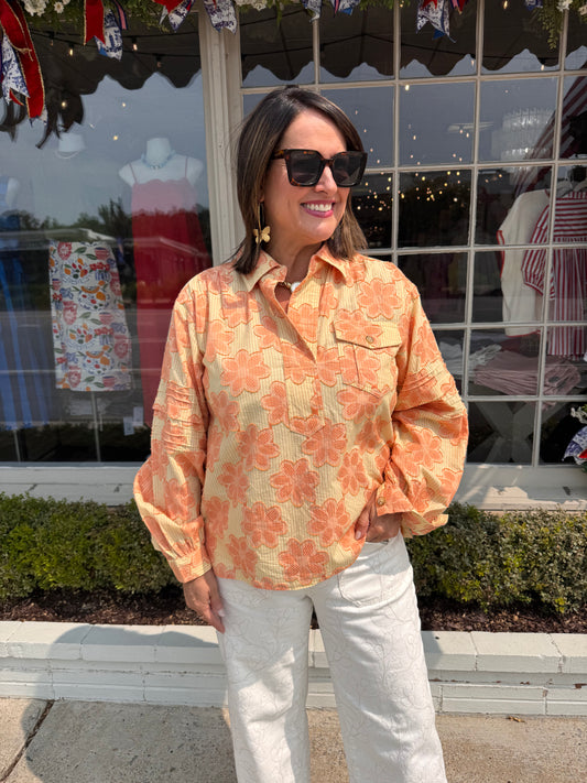 Jacquard Stripe Shirt Pleated Sleeve