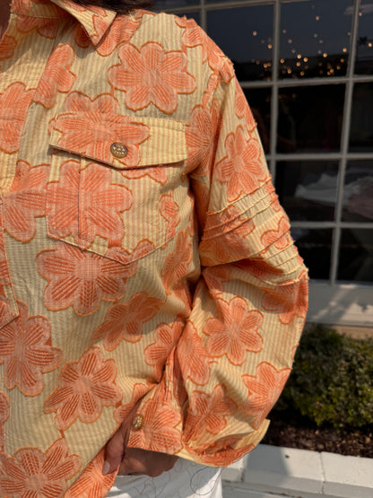 Jacquard Stripe Shirt Pleated Sleeve