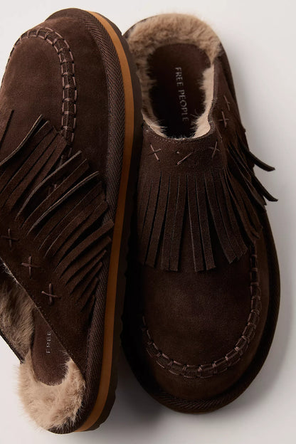 Free People Fallon Fringe Mule- Chocolate Suede