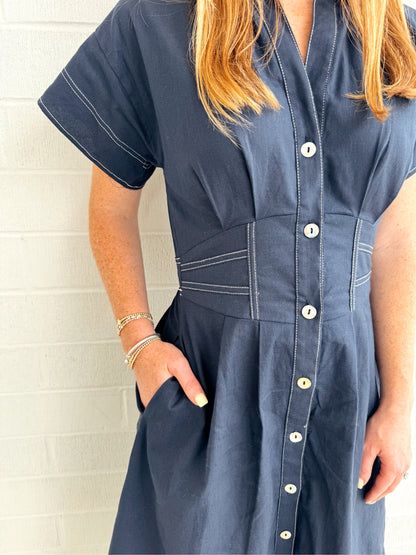 Button Up Navy Dress
