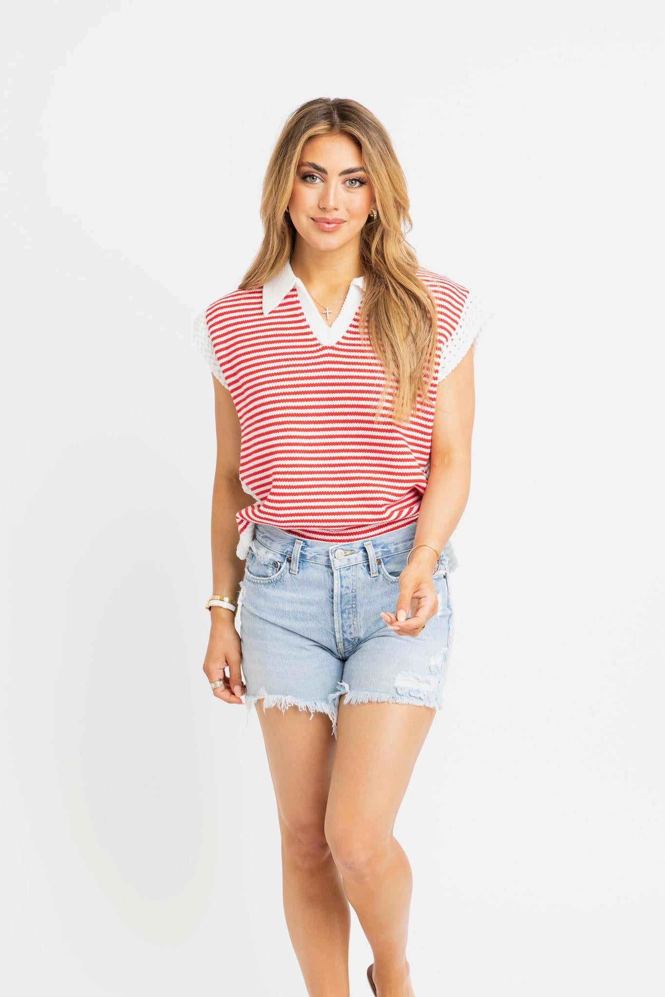 Karlie Stripe Sleeveless Sweater