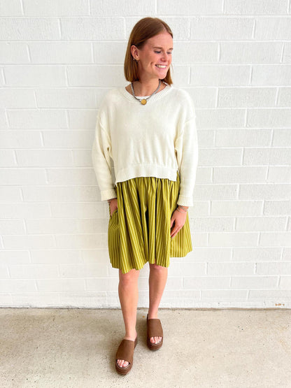 Olive Stripe Two-Fer Dress