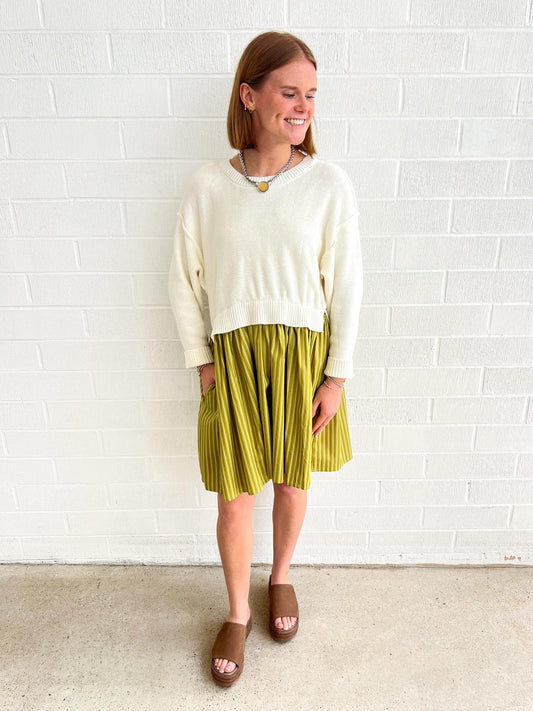 Olive Stripe Two-Fer Dress