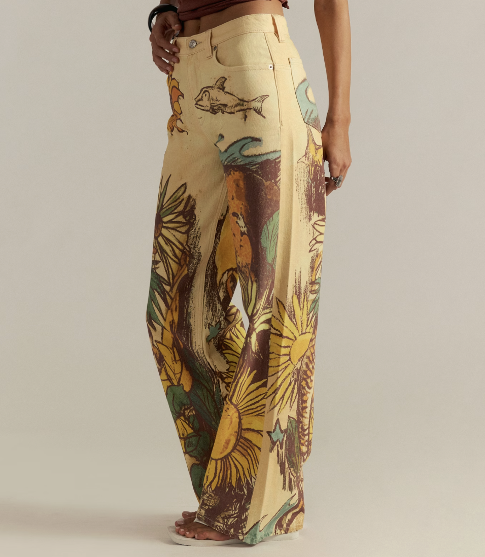 Printed Straight Leg- Beach Scene