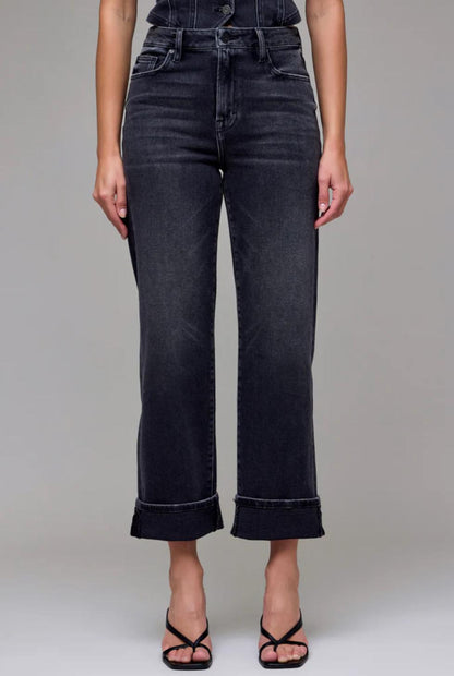 Hidden- Ella 27" Cuffed Straight Denim-Charc