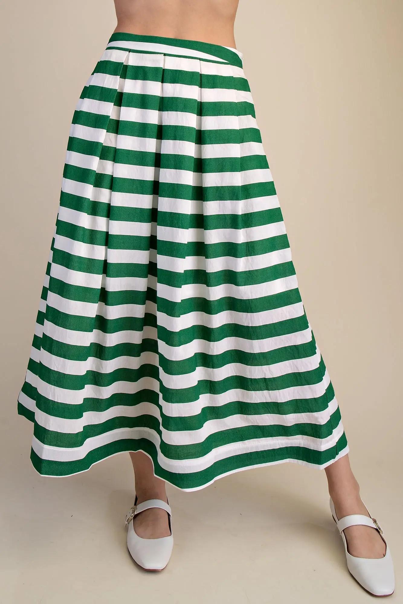 Stripe Pleated Skirt