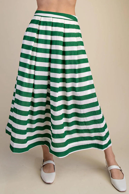 Stripe Pleated Skirt