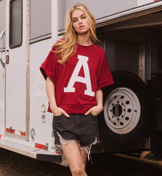 Embroidered Sweatshirt- Crimson